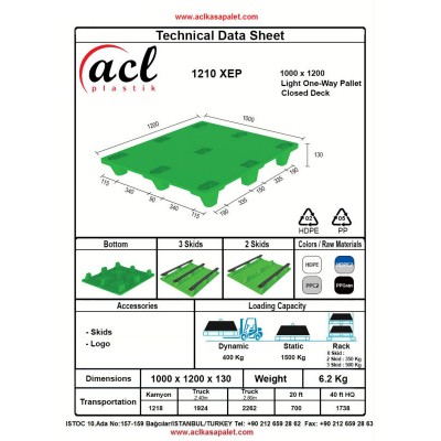 1000x1200 XE-P ONE WAY HYGENIC PLASTIC PALLET