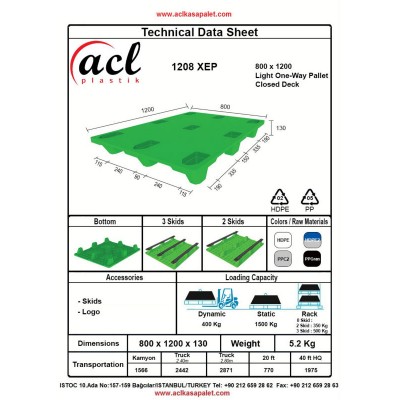 800 X 1200 XE-P PLASTIC ONE WAY HYGENIC NESTABLE PALLET